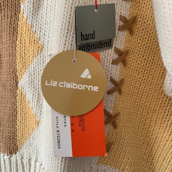 NWT Vintage Liz Claiborne yellow, cream, & peach 100% Cotton sweater. M petite. - Picture 3 of 5